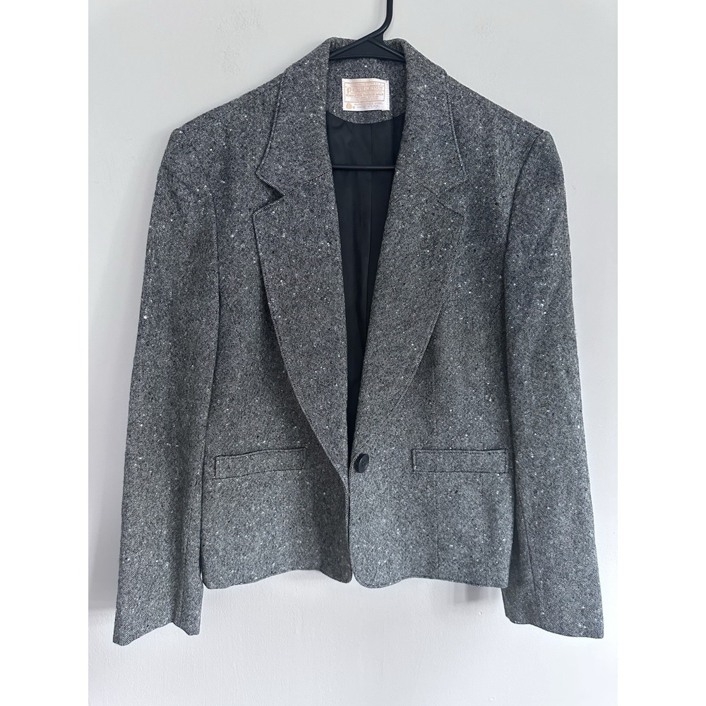 Pendleton Gray Speckled Wool Button Blazer Jacket Women's SMALL Interview Office